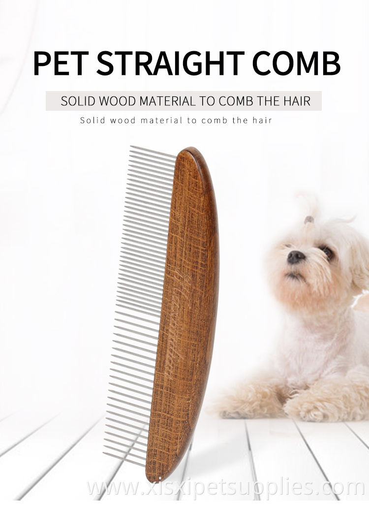 Factory Wholesale Upscale Wooden Handle Metal Needle Pet Fur Remover Comb Cat Dog Grooming Comb
